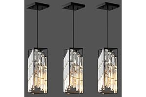 Esfos Black Pendant Lights Kitchen Island 3 Pack, Mini Crystal Chandeliers, Modern Pendant Lights Ceiling Lighting Fixtures for Kitchen Island, Dinning Room, Bedroom