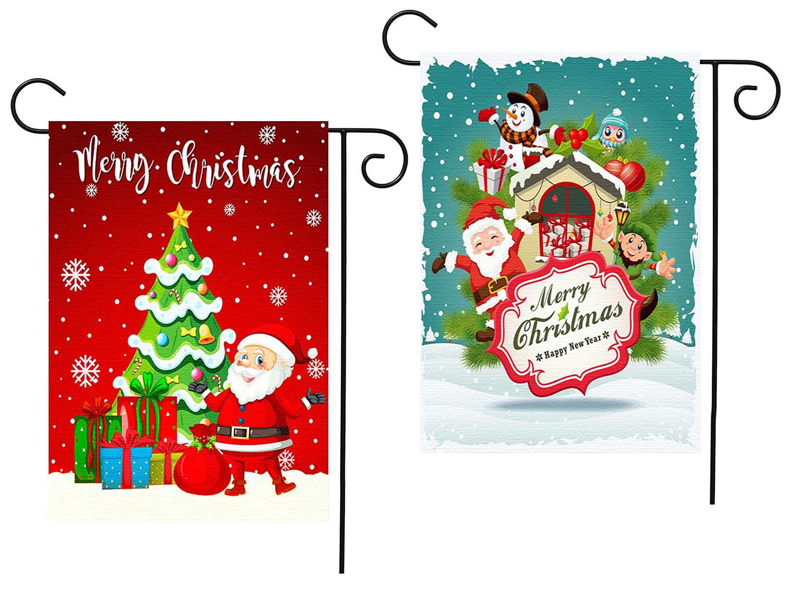 Oslueidy Merry Christmas Garden Flag 2 Pack,Double Sided Burlap Fabric Winter Holiday Christmas House Flags,Xmas Santa Claus Banner Red Green Yard Signs for Patio Lawn Outdoor Home Decor