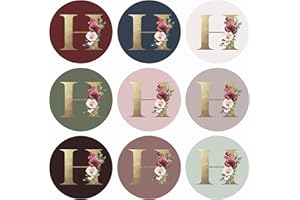 Mobiusea Creation Monogram Stickers| Gold Foil | Initial Envelope Seals Letter H | 9 Chic Color Assortments | Wedding Monogram Sticker| 1.4 Inch | 90pcs Floral Envelop Stickers Seals
