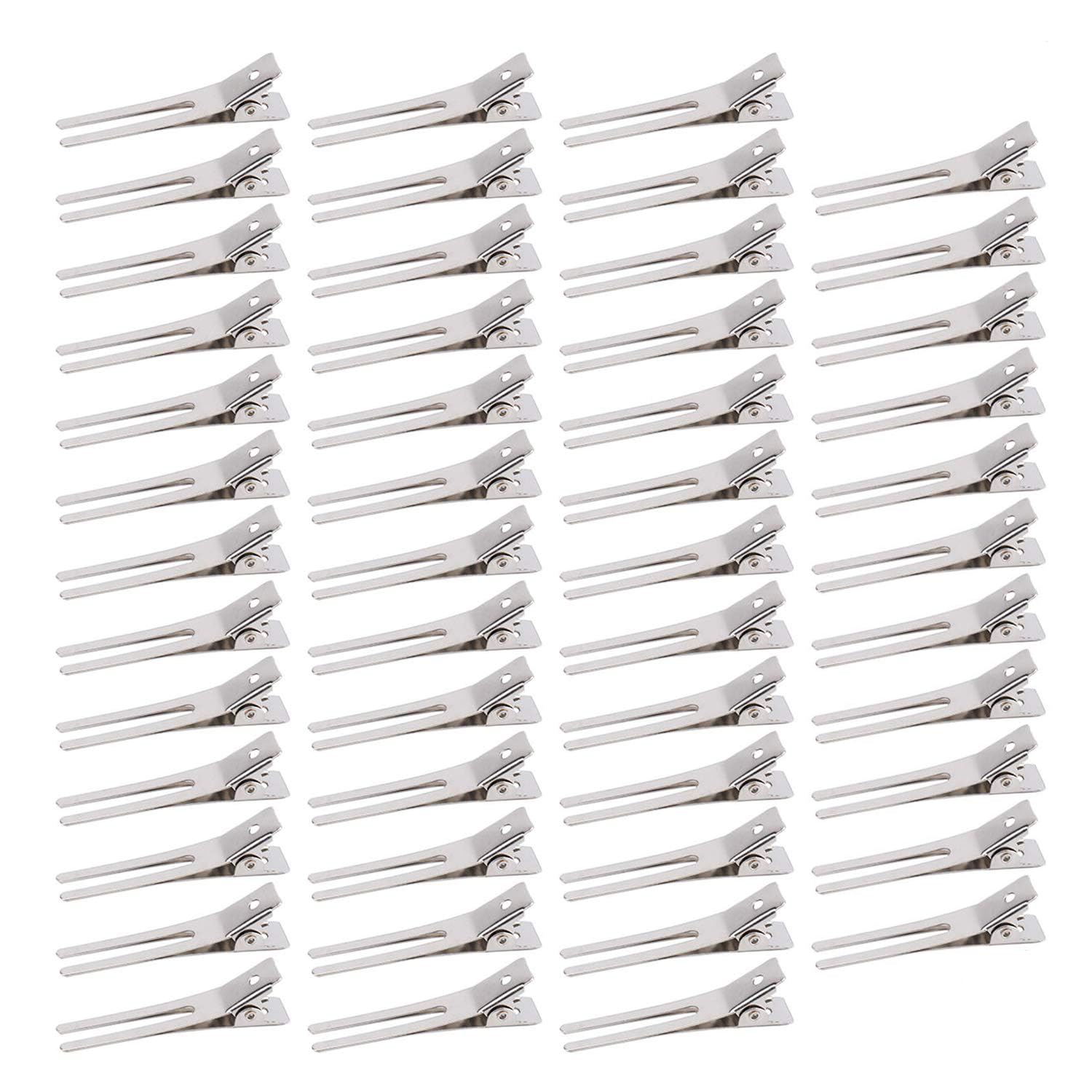 50pcs Double Prong Hair Clips, Hair Curl Clip 1.8Inches Metal Alligator Hair Pins Curl Setting Section Styling Clips for Hair Bow Pin Salon Hair Extensions Barber