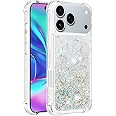 QIVSTAR Case for iPhone 17 Pro Max, Glitter Bling Sparkle Quicksand Flowing Liquid Soft TPU Silicone Clear Women Girls Phone Case for iPhone 17 Pro Max 6.9" Silver Love YBW