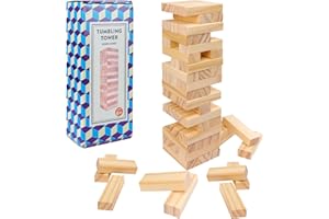 Offelec Wooden Blocks Stacking Games - 54 pcs Tumbling Tower Blocks Game for Kids & Adults, Family Board Games, Montessori Toys with Natural Wood Blocks, Portable Stacking Toys Party Games