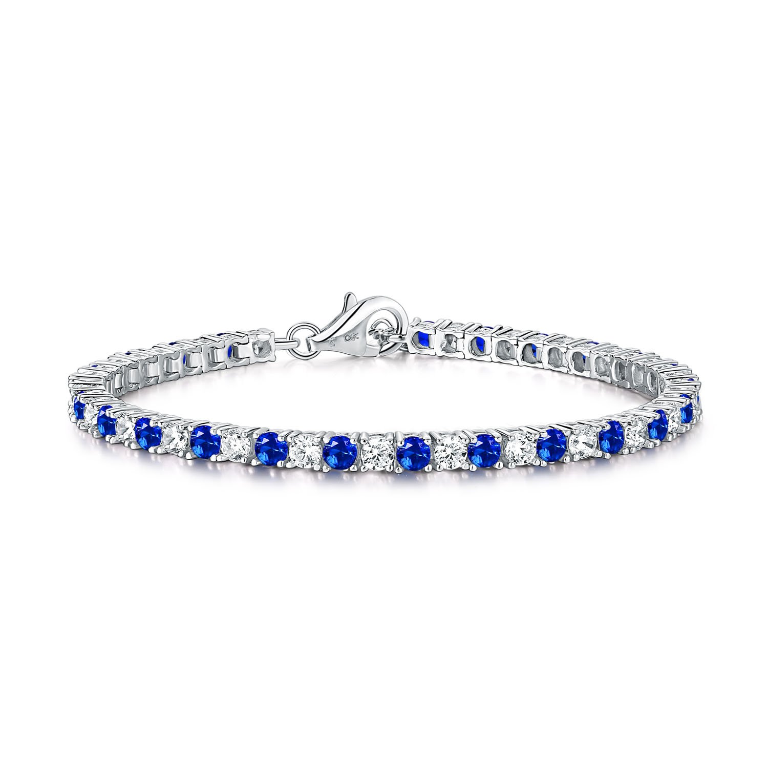 Diamond Treats Blue Sapphire Tennis Bracelet for Women and Girls, solid 925 Sterling Silver with 3mm Sparkling Cubic Zirconia Stones, 6.5-7.5 inch Ladies Eternity Bracelet, Blue Bracelets for Women