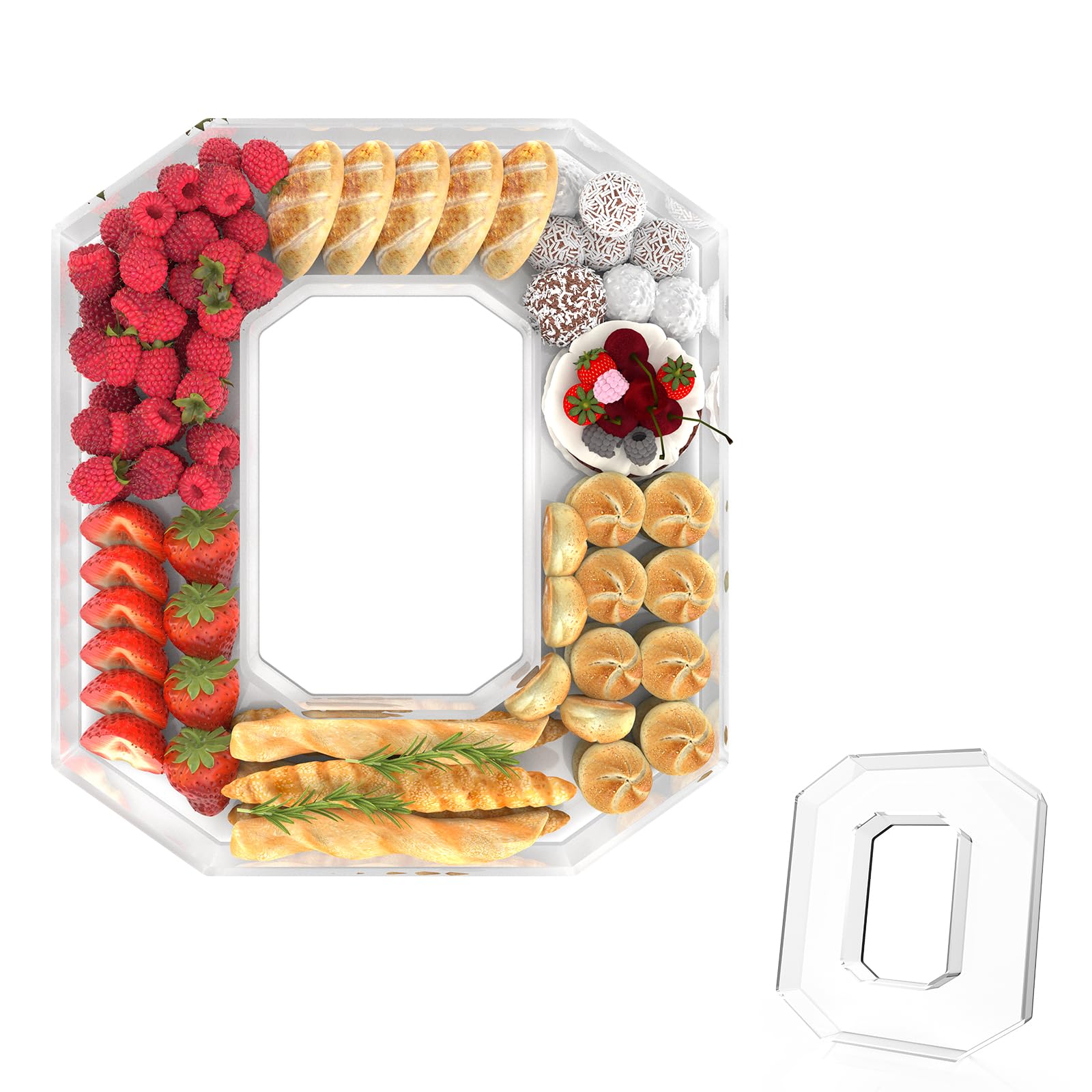 Photo 1 of 11" Acrylic Letter Charcuterie Tray, Charcuterie Letters Fillable Box for Food, Reusable Serving Cake Candy Dish Display Tray for Birthday Anniversary Party Decoration (Letter O)