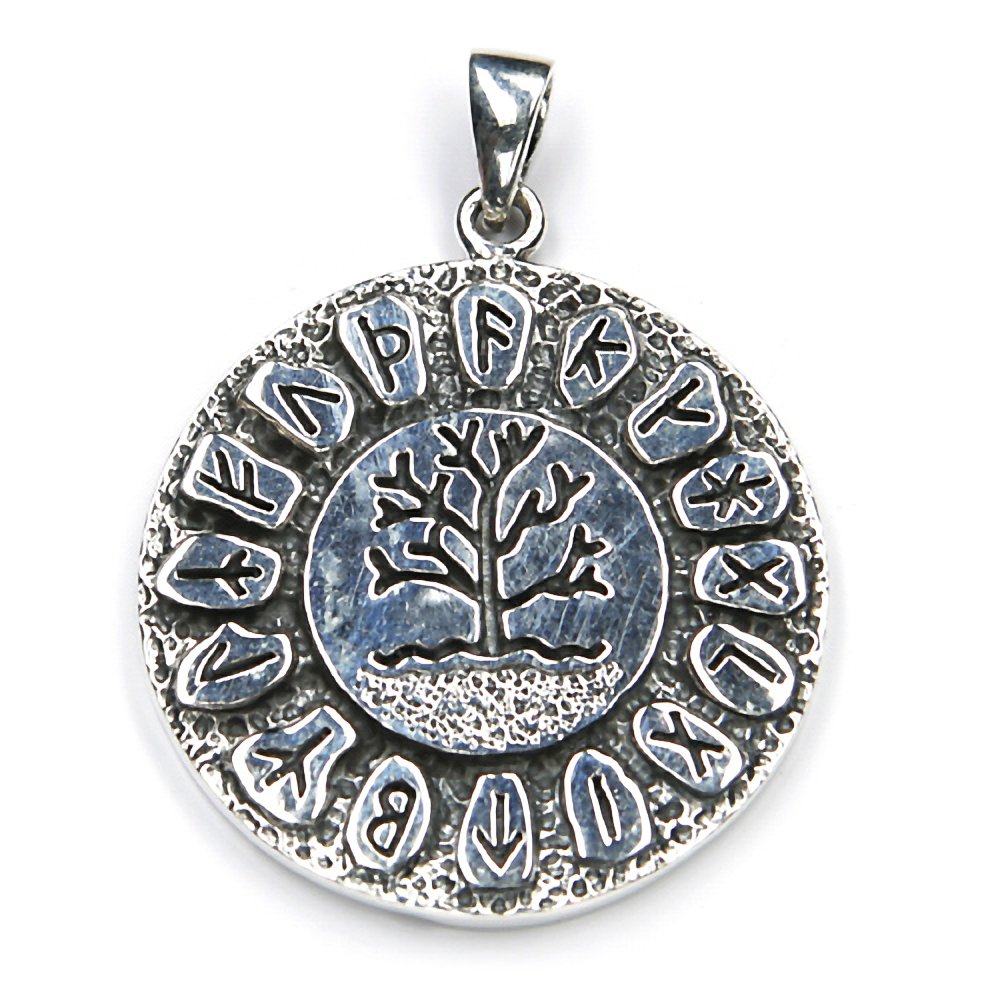 NKlaus 925 Silver Viking Runes Tree of Life Talisman Pendant 3,2cm Amulet 3885