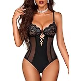 Avidlove Sexy Lingerie for Women Deep V Lace Teddy Lingerie Snap Crotch Bodysuit Cut Out One Piece Babydoll
