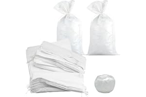 White Sand Bags, FUNSUEI 40 Pack 18 x 30 Inches Woven Polypropylene Sandbags with 20 M Ties, Empty Sandbags Earth Bags for Fl