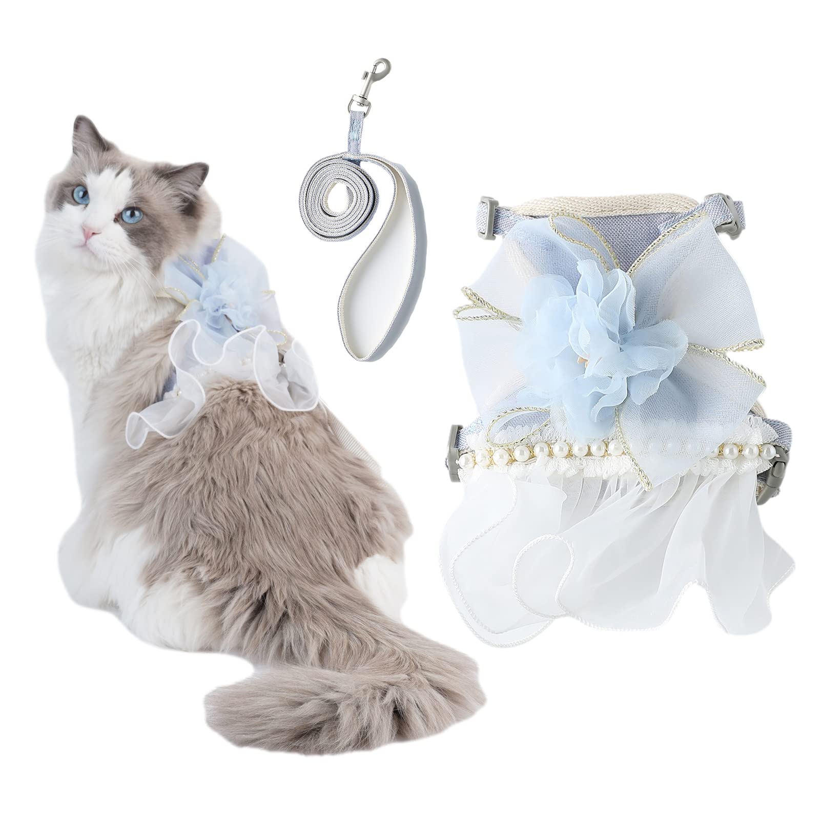 Cat Harness And Leash Set Escape Proof Travel Cat Harness For Small Cat And Large Cat Pink Color Junsirs (Blue, M：7.87"-9.45"(20-24cm))