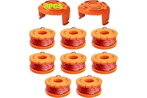 YWTESCH 10 Pack Trimmer Spool Line for Worx,(WA0010)Replacement Trimmer Spool Line for Worx,Trimmer Line Refills 0.065 inch for Worx,Suitable for Worx String Trimmers(8 Pack Grass Trimmer Line,2 Trimmer Cap)