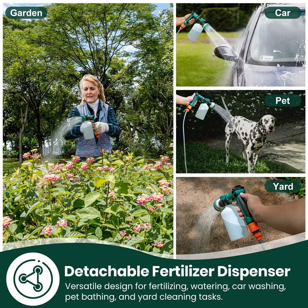 VENETIO 8-Dial Lawn and Garden Feeder Pro with Quick Connect Fittings for Uniform Fertilizing & Watering Plants | Precision Hose Nozzle Sprayer for Liquid Fertilizer, Car/Dog Wash Soap, 16oz Bottle