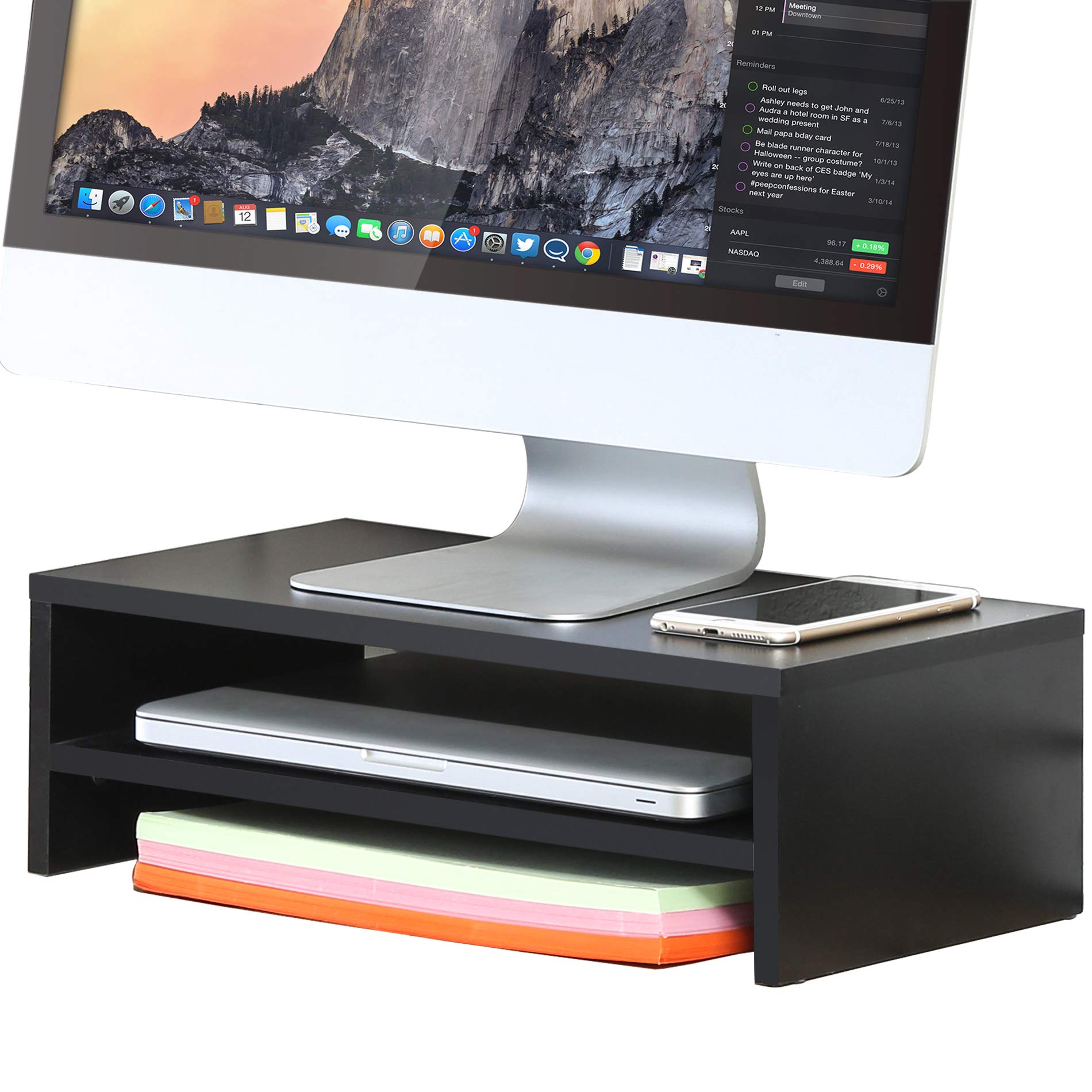 Fitueyes Wood 2 Layer Monitor Stand Tv Shelf Risers 42 5 23 5