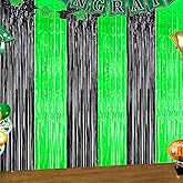 Green and Black Party Decorations, Birthday Decorations for Men Green Black Graduation Backdrop 2026 Black Green Backdrop Foil Fringe Curtains Halloween Party Photo Streamers (3 Pack)