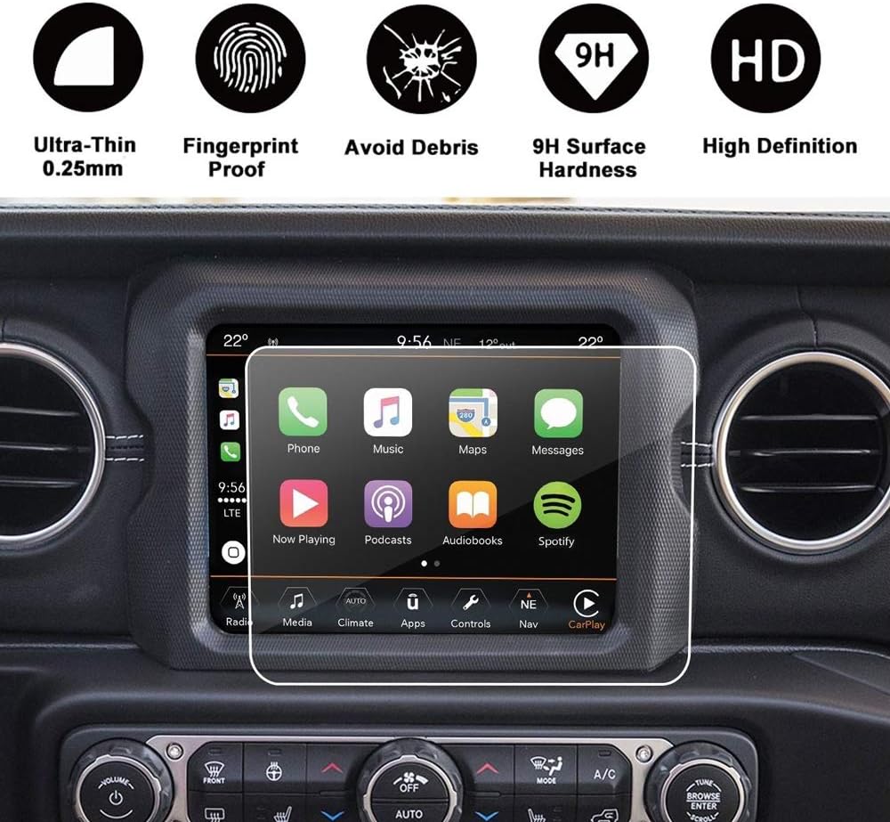 Micephon JL Media Center Screen Protector for Jeep Wrangler JL 2018, 8.4'' Tempered Glass, Pack of 2.