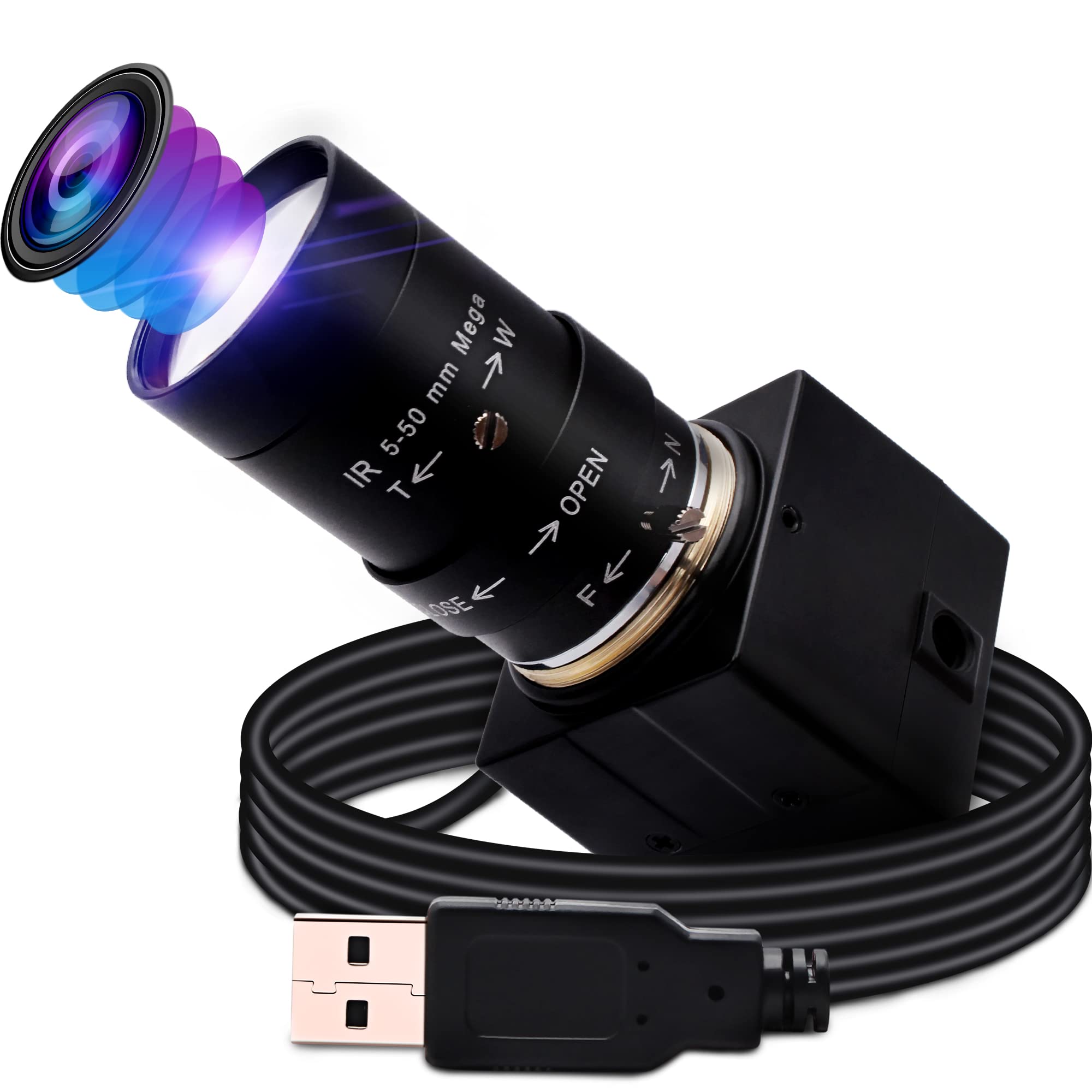 G Varifocal Usb Camera 2MP 10X Optical Zoom Webcam,5-50mm Varifocus Web Camera,Full HD 1080P Varifocal Lens Webcam with IMX323 Sensor,Focus Adjustable Web Cam 0.01LUX Usb Camera Raspberry Pi Webcam