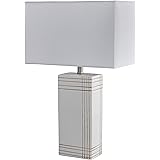 Amazon Brand – Rivet Mid Century Modern Gold Criss-Cross Stripe Ceramic Table Lamp With LED Light Bulb - 21 Inches, White