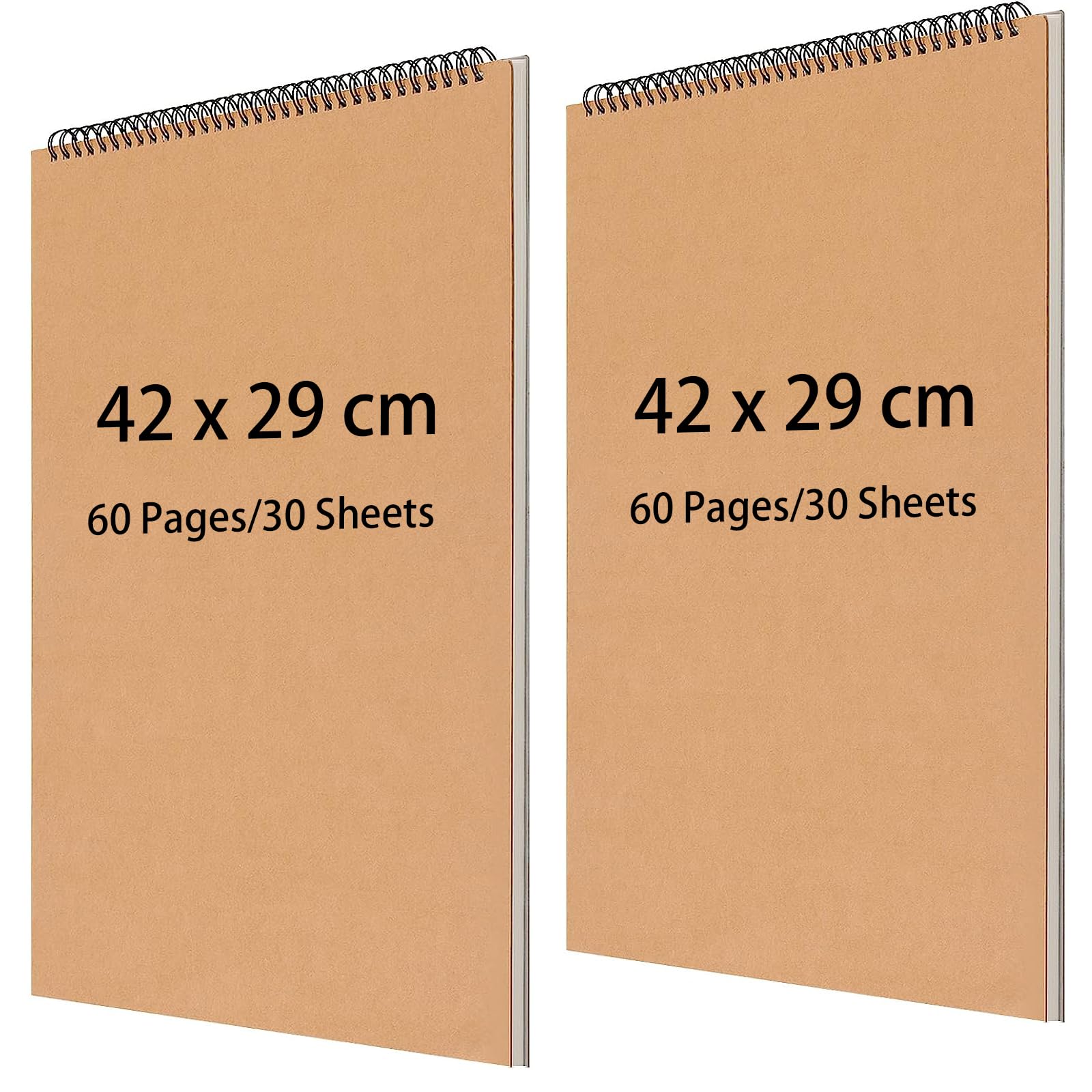 ZOENHOU 2 Pack A3 Sketch Book, 60 Pages/30 Sheets Hardback Spiral Bound Sketch Pad, Large Landscape A3 Drawing Pad for Artists, Brown