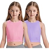 2 Pack Girls Tank Tops Cute Crop Tops for Teen Kids Ribbed Knit Athletic Dance Basic Top Size 5-14 Years