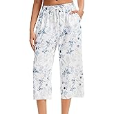 Kabento Women Pajama Pants Capri Cotton Sleep Lounge Pj Bottoms with Pockets