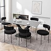 Cinxzar Black Boucle Dining Chairs Set of 6, Upholstered Dining Room Chairs with Black Metal Legs, Round Modern Dining Chair 