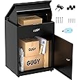 GUGY Package Delivery Boxes For Outside, Anti-Theft Parcel Drop Box with Lock, 22.8x17.3x13.7in Secure Package Lock Box with Galvanized Steel, IPX3 Waterproof For Porch, Courtyard, Outdoor Home, Black