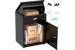GUGY Package Delivery Boxes For Outside, Anti-Theft Parcel Drop Box with Lock, 22.8x17.3x13.7in Secure Package Lock Box with Galvanized Steel, IPX3 Waterproof For Porch, Courtyard, Outdoor Home, Black