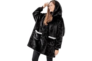Aisbo Oversized Wearable Blanket Hoodie - Sherpa Fleece Hoodie Blanket for Womens Mens Adults, Warm Fuzzy Blanket with Pocket, Black 37x33 Inches One Size Fits All, Gift for Her