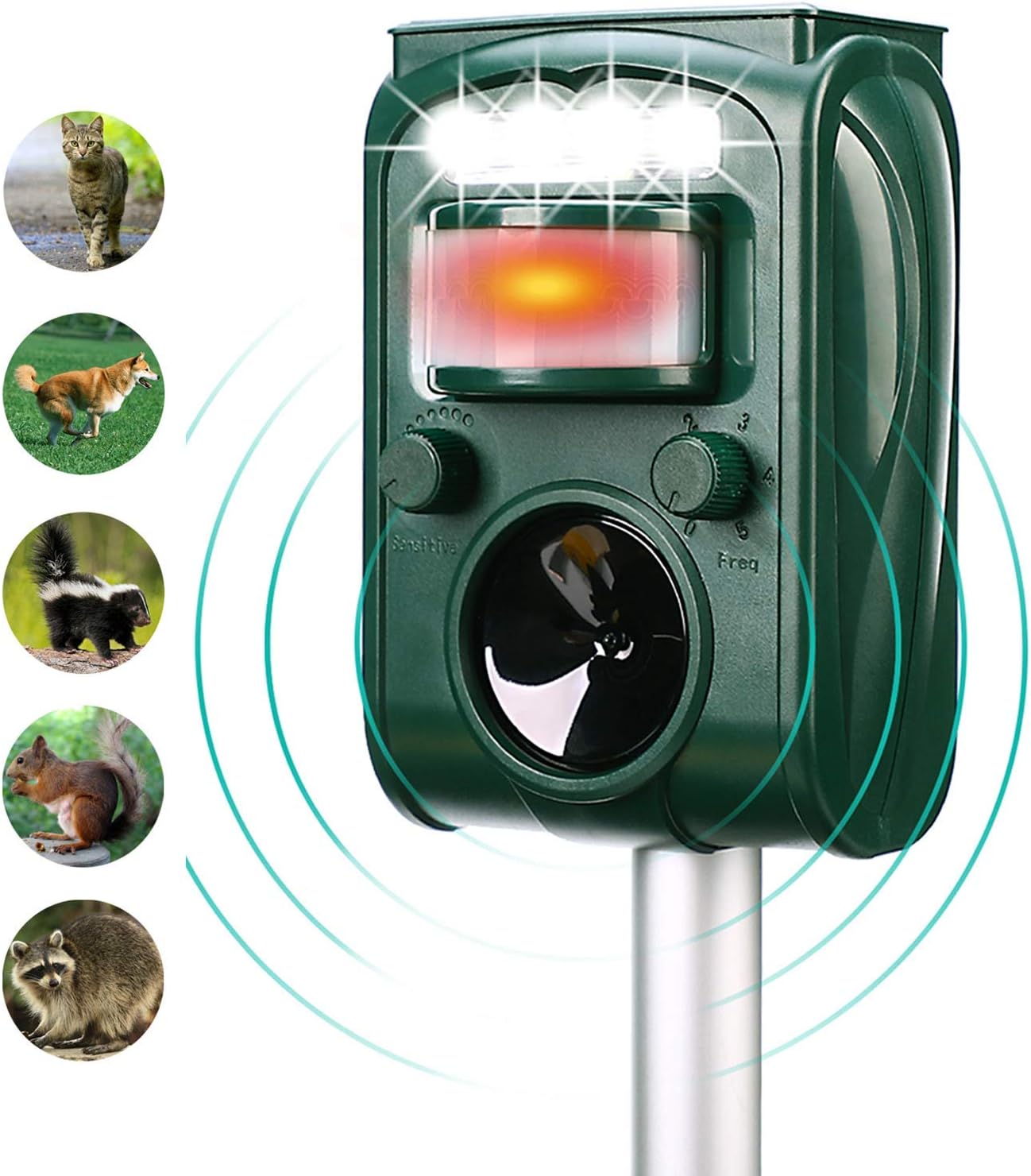 FAYINWBO solar outdoor animal repeller, motion activated alarm and flash, expel raccoon, rabbit, birds, squirrels, cats, dogs, etc. Protected courtyard, lawn and garden