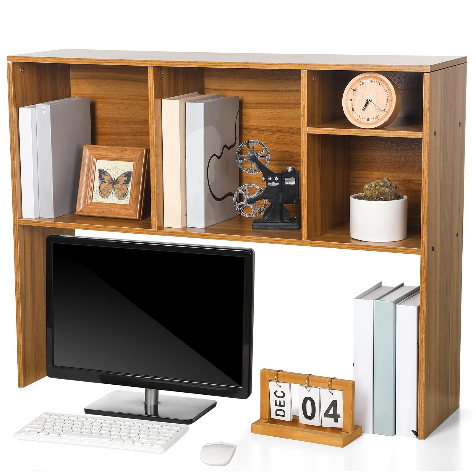 Photo 1 of Briwooody Dorm Desk Hutch Desktop Bookshelf with 5 Shelves 3-Tier Wood Countertop Desk Shelf Top Only Organizer for College Dorm Office Home, 37 x 9.5 x 28.7 Inch(Brown)