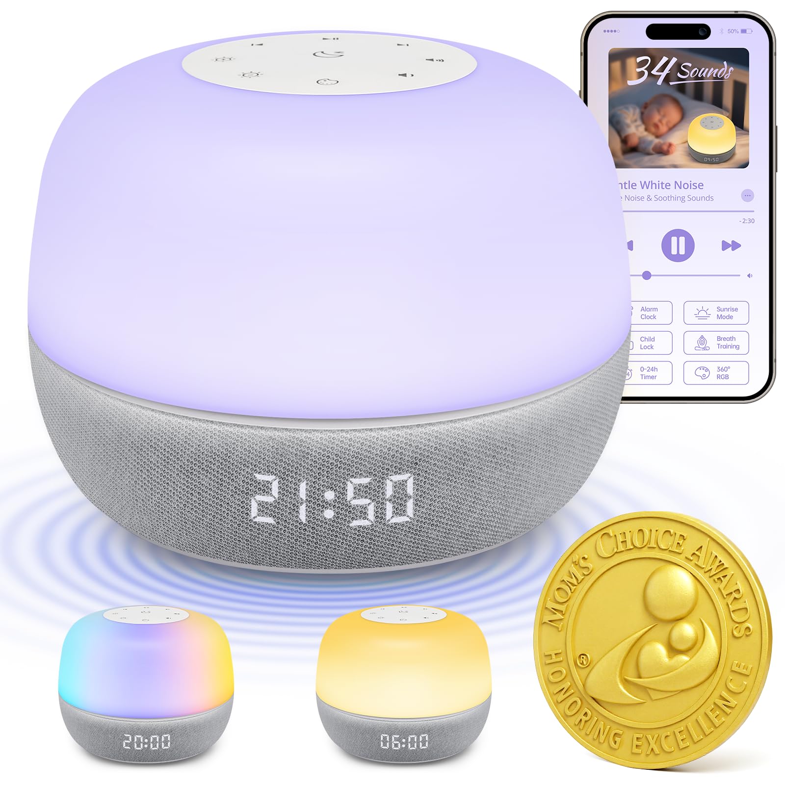 Photo 1 of 2025 Mom's Choice Awards | White Noise Sound Machine Baby with Sunrise Alarm & App Control – Sound Machine with 360 RGB Night Light, Sleep Soother for Adults & Kids, Baby Essentials for Newborns