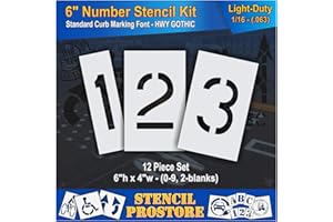 STENCIL PROSTORE Curb and Median Stencils - 6 inch Number KIT Stencil Set - (12 Piece) - 6" x 4" x 1/16" (63 mil) - Light-Duty