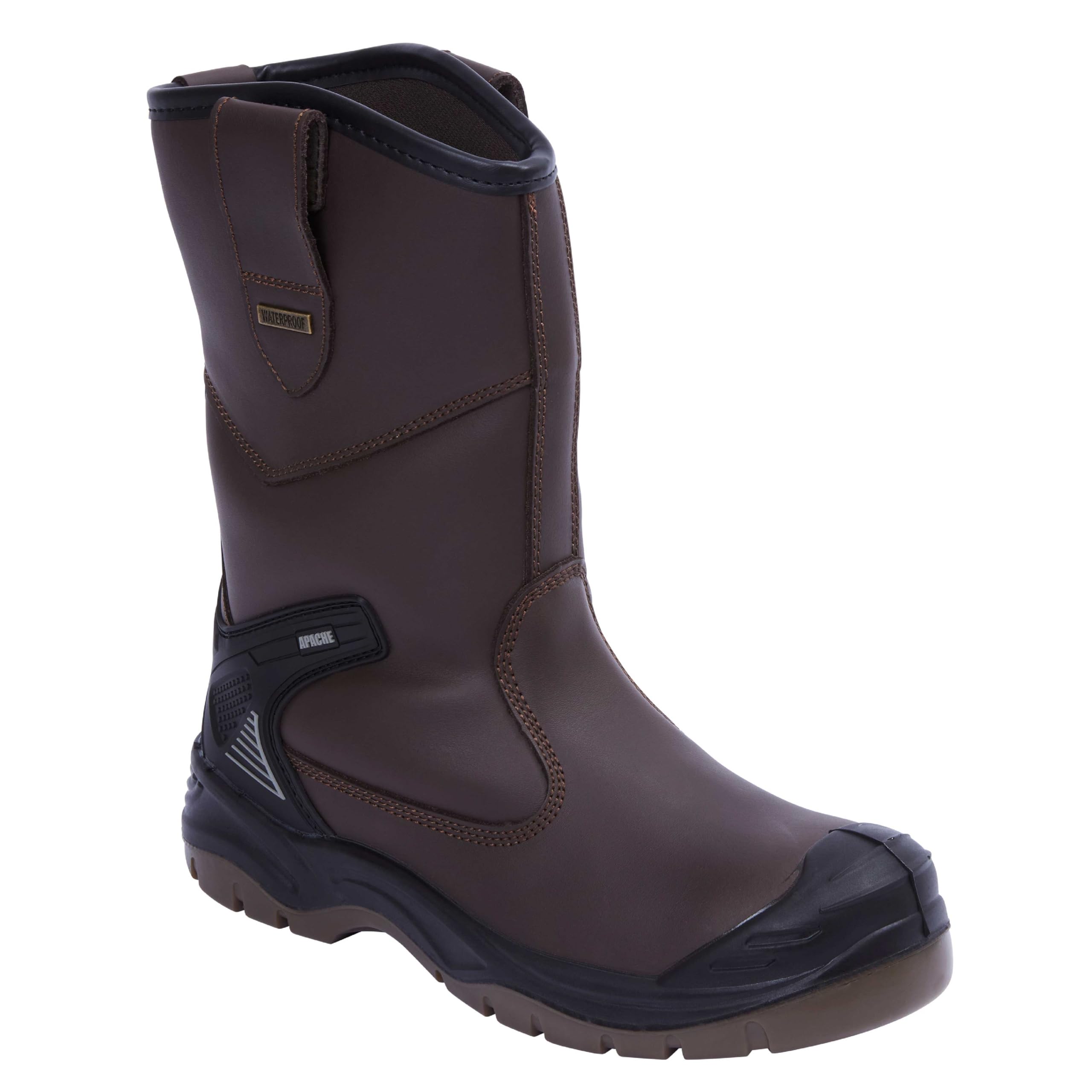 Apache Men's Rigger Boot AP305 | Brown Size 10 UK | Waterproof and Breathable | Steel Toe Cap and Midsole Protection | Padded Ankle and TPU Heel Guard