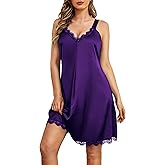HBZDQB Women's Nightgown Sexy Satin Lace Sleepwear V-neck Chemise Full Slip Nightshirt Wide Strap Lingerie