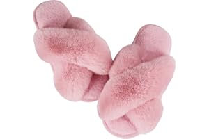 Ankis Womens Fuzzy Memory Foam Slippers Cross Band Cozy Plush Home Slippers Fluffy Furry Open Toe House Shoes Indoor Outdoor Slide Slipper