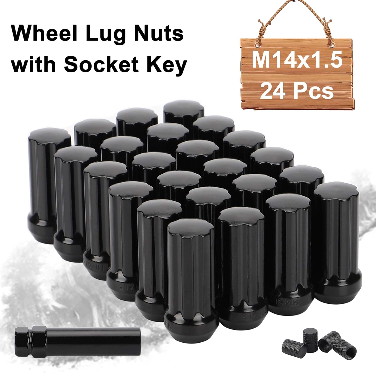 Rying M14x1.5 2inch Lug Nuts 24 Pcs Black, Closed End Spline Lug Nuts for Aftermarket Wheels Wheel Lug Nut,Bonus 1 Spline Tool/Key for Installation and Removal: Automotive