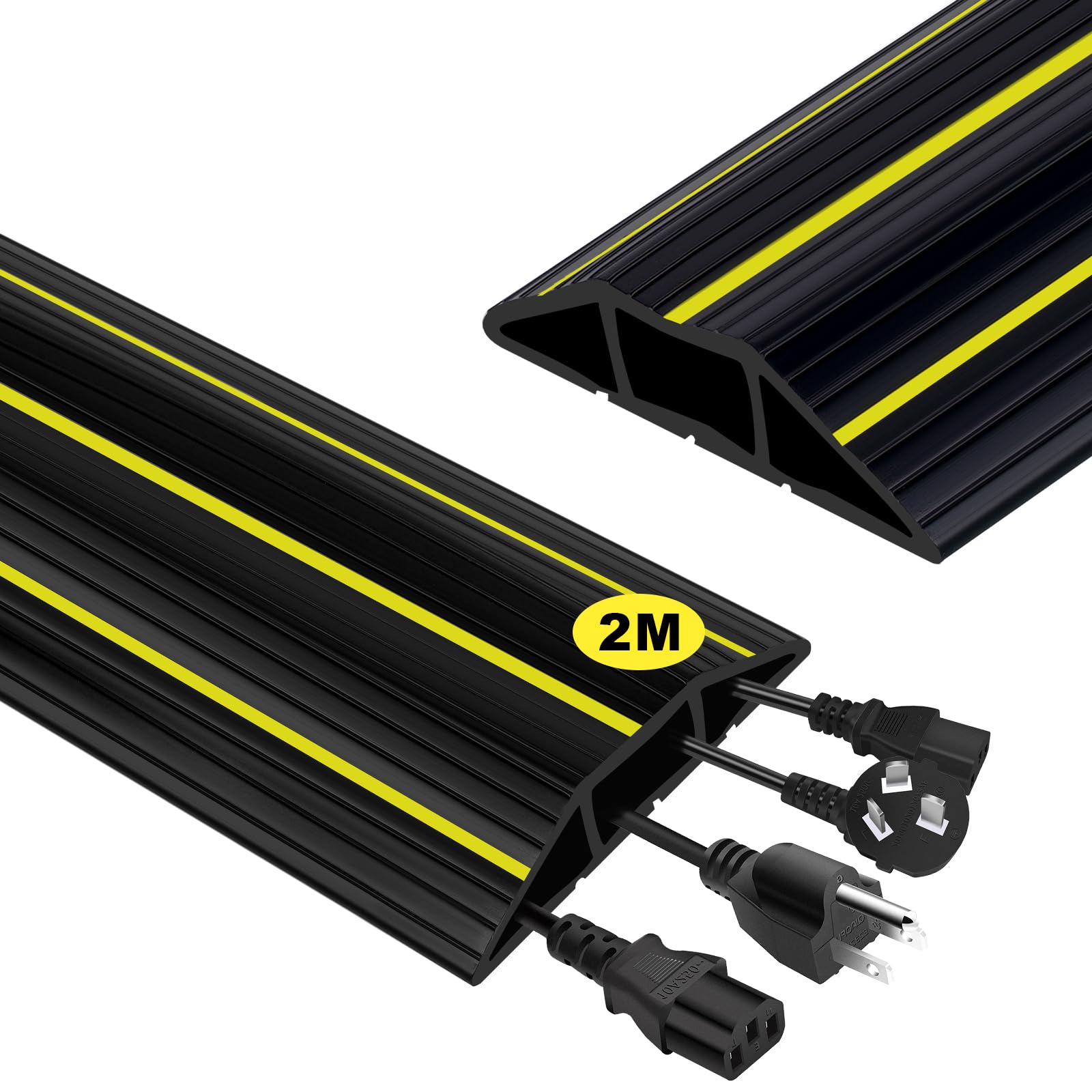 Adiwo Floor Cable Protector, 6.5 Ft (2 M) Heavy Duty Floor Cable Cover 3 Cord Channels, Rubber Wire Cover Outdoor, Flexible Cuttable Cable Protector Hider for Protect Cables & Prevent Trip Hazards