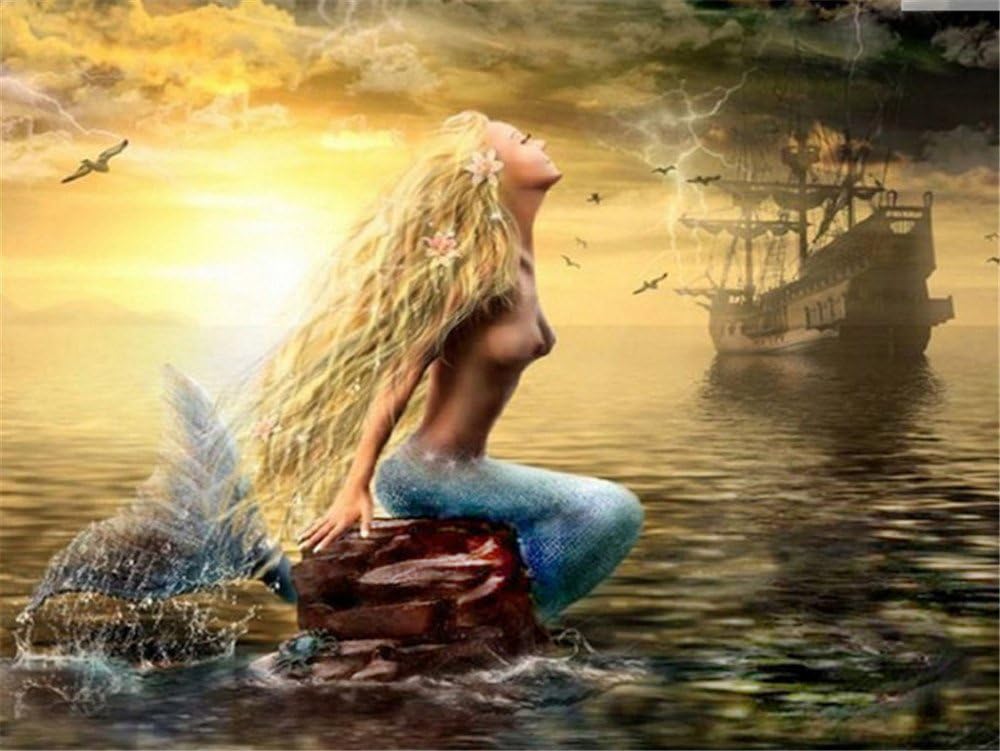 Diamond Embroidery Painting Little Mermaid 5D Pictures Diy Crystal Diamond Painting Paint by Number Kits Artwork Wall Decor, 50 x 40 CM