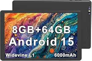 Tibuta Android 15 Tablet 10.1 Inch | 8GB RAM 64GB Storage | Quad-Core, 6000mAh, HD IPS Screen | 5MP+8MP Cameras | Wi-Fi, Blue