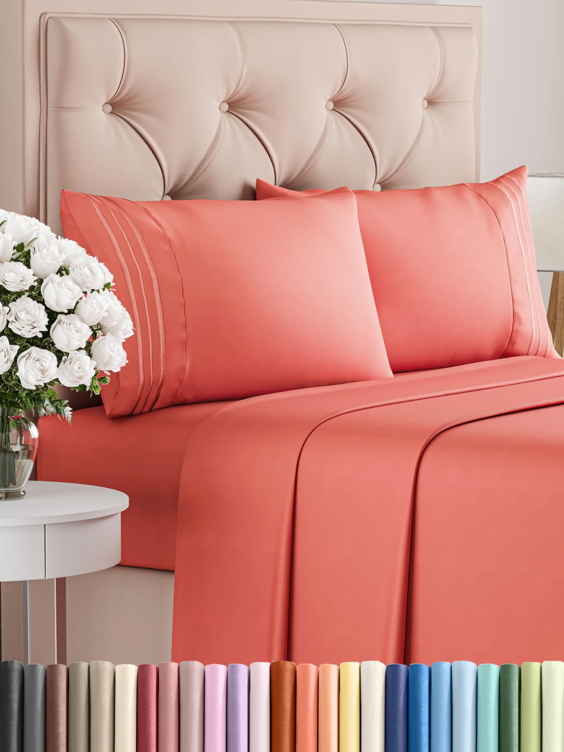 Photo 1 of Queen Size 4 Piece Sheet Set - Comfy Breathable & Cooling Bed Sheets Set - Hotel Luxury Bedding for Women, Men, Kids, Teens, Boys & Girls - Deep Pockets, Ultra-Soft, Wrinkle Free - Oeko-Tex - Coral