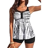 Hanna Nikole Women Two Piece Tankini Swimsuit Modest Bathing Suit Mesh Flowy Swim Top with Tummy Control Boy Shorts