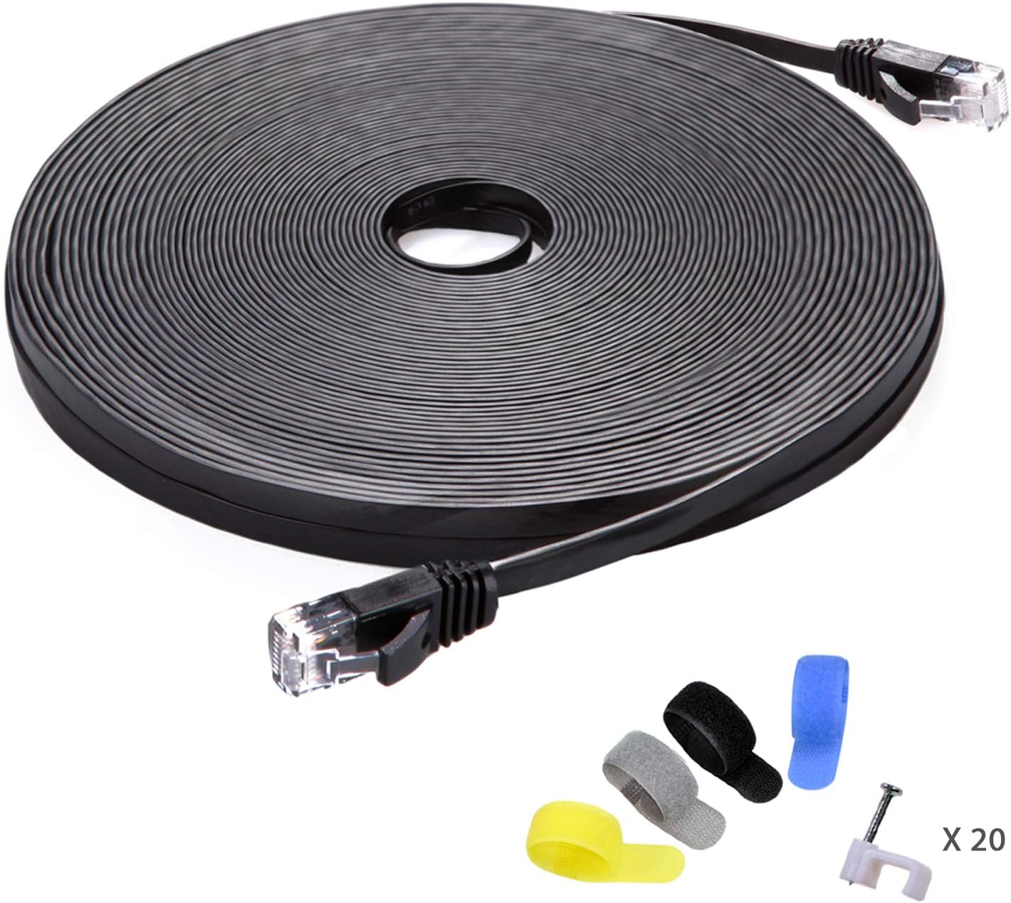 Cat 6 Ethernet Cable 100 ft (at a Cat5e Price but Higher Bandwidth) Flat Internet Network Cable - Cat6 Ethernet Patch Cable Short - Black Computer LAN Cable + Free Cable Clips and Straps: Computers & Accessories