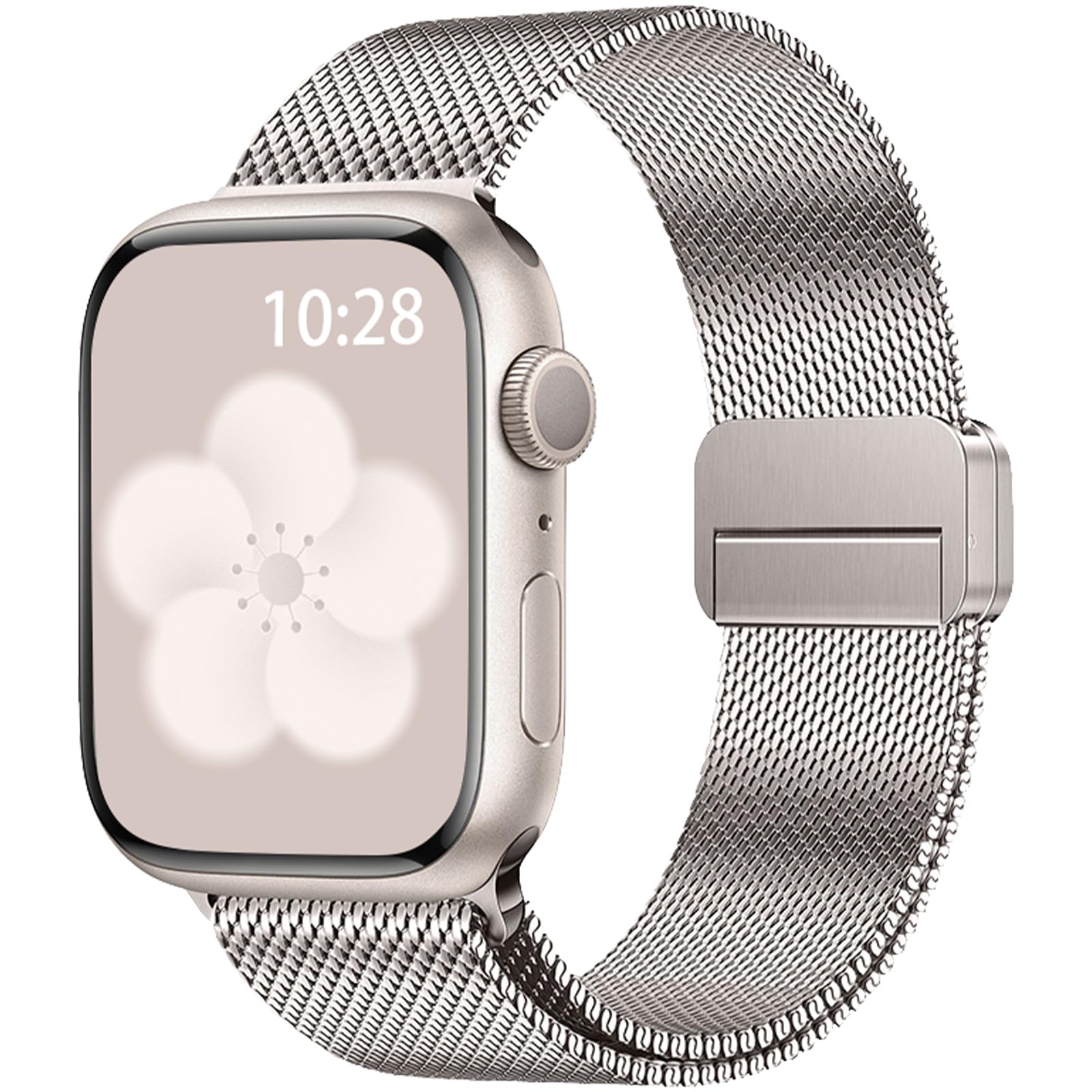 NicMool Metal Strap for Apple Watch 42mm 44mm 45mm 46mm 49mm, Magnetic Closure, Stainless Steel Metal Milanese Loop Replacement for iWatch Ultra 3/2/1,Series 11/10/9/8/7/6/5/4/3/2/1/SE 3/2/1-Starlight