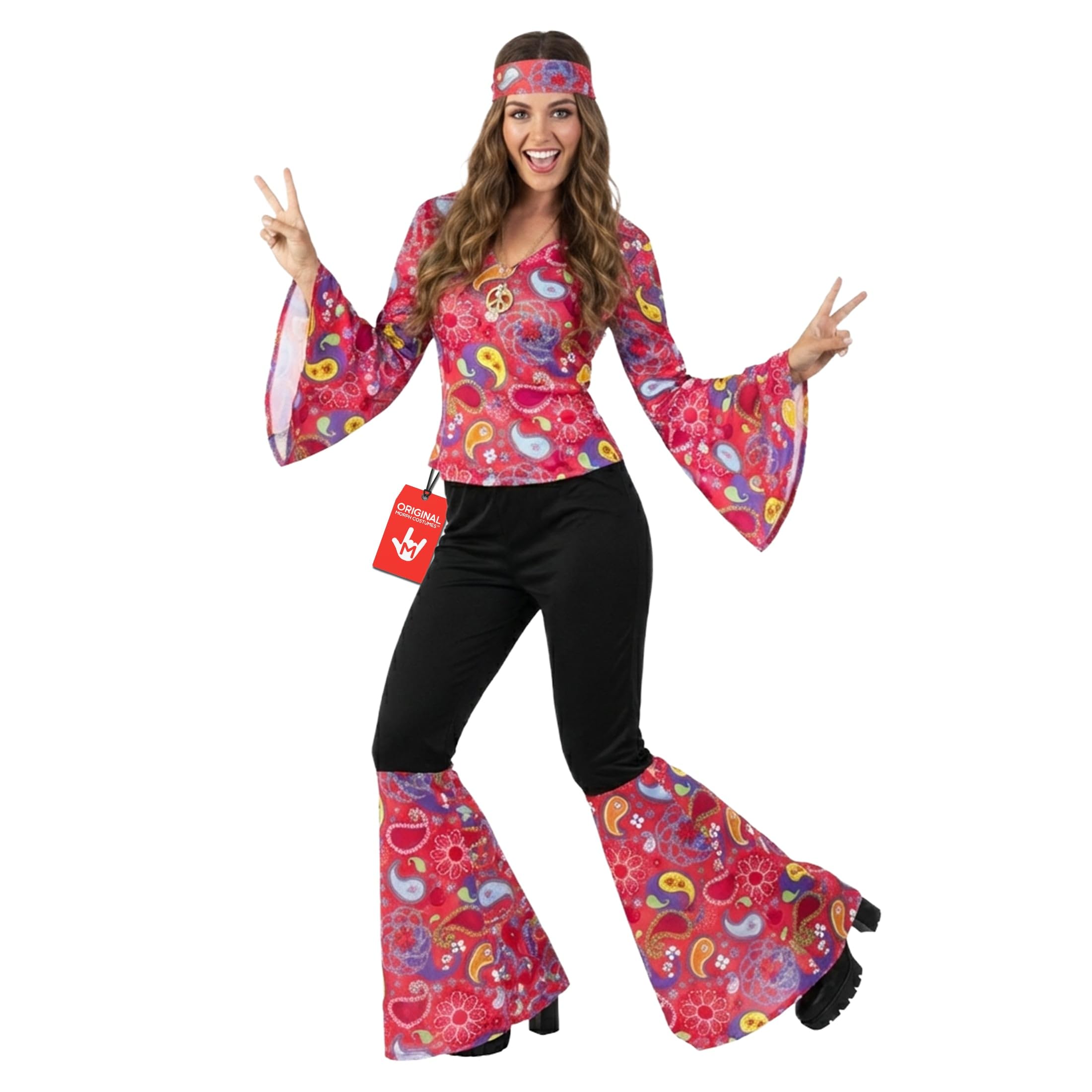 Morph 70s Disco Costume For Women, Hippie Fancy Dress Outfit, 60s Themed Party Attire, Retro Dress For Adults, Medium