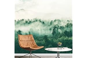 Nature View Mountain Fog Self Adhesive Wallpaper, Green Forest Peel and Stick Wallpaper Decorative Wall Mural, Removable Larg