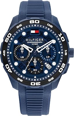 Montre Chronographe à Quartz avec Calendrier pour Homme avec Bracelet en Silicone Bleu Marin - 1792232