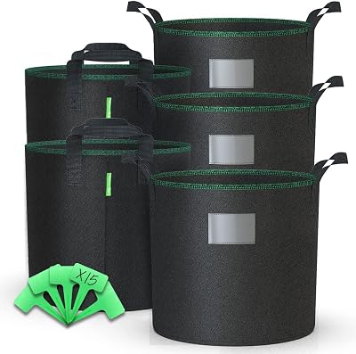 VOUNOT Pack of 5 6 Gallon Plant Grow Bags with Handles Non-woven Fabric