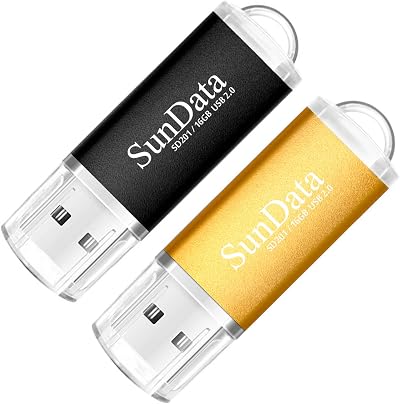 SunData 16GB USB Flash Drive 2 Pack USB 2.0 Memory Stick Black Gold