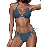 Zojuyozio Women Two Piece Swimsuit Halter Triangle Hollow Out Bathing Suits Cheeky String Bikini Sets