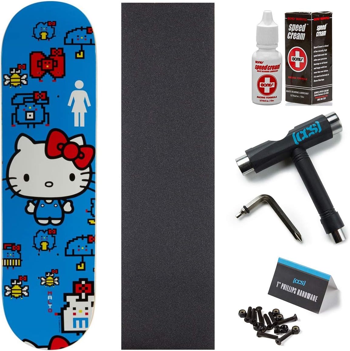 Girl x Hello Kitty 45th Anniversary Skateboard Deck Sean Malto 8.25" with Bones