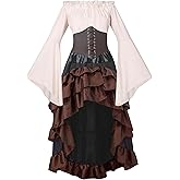 GOLDSTITCH Women Pirate Costume Medieval Renaissance Pirate Shirt Skirt Corset Belt Halloween Pirate Costumes