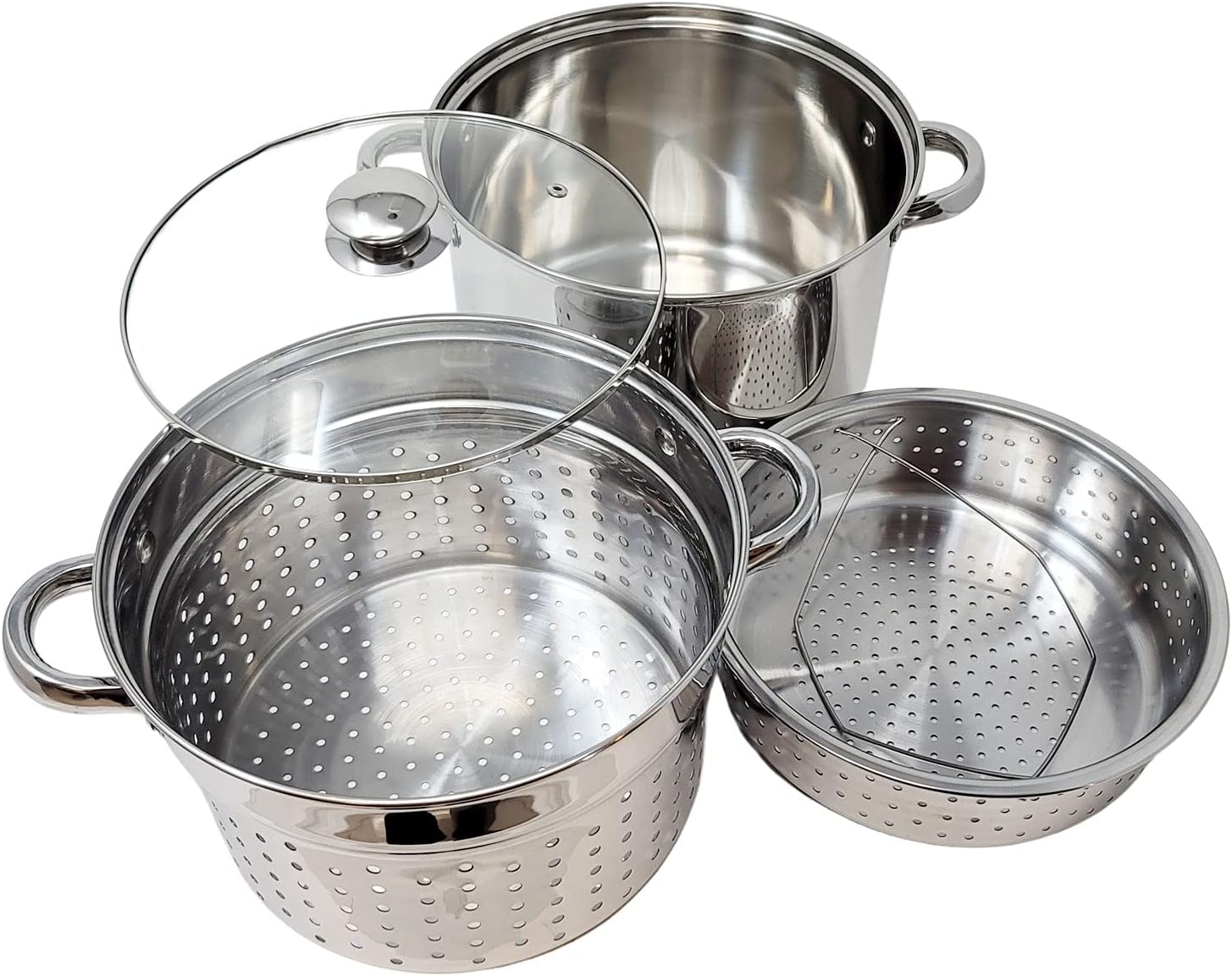 Professional Multi Purpose 4 in 1 Cooker 18/10 Stainless Steel Stock Pot, Vegetable Steamer Insert, Pasta Strainer Basket, Glass Lid Encapsulated Base - 20 Quart